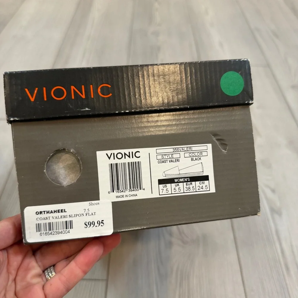 NEW Vionic Coast Valeri Black Canvas Espadrille Slip On Flats Orthaheel 7.5